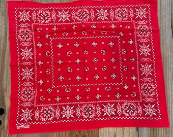 Vintage Distressed Red Elephant Brand Trunk Up Paisley 100% Cotton Bandana Handkerchief #81