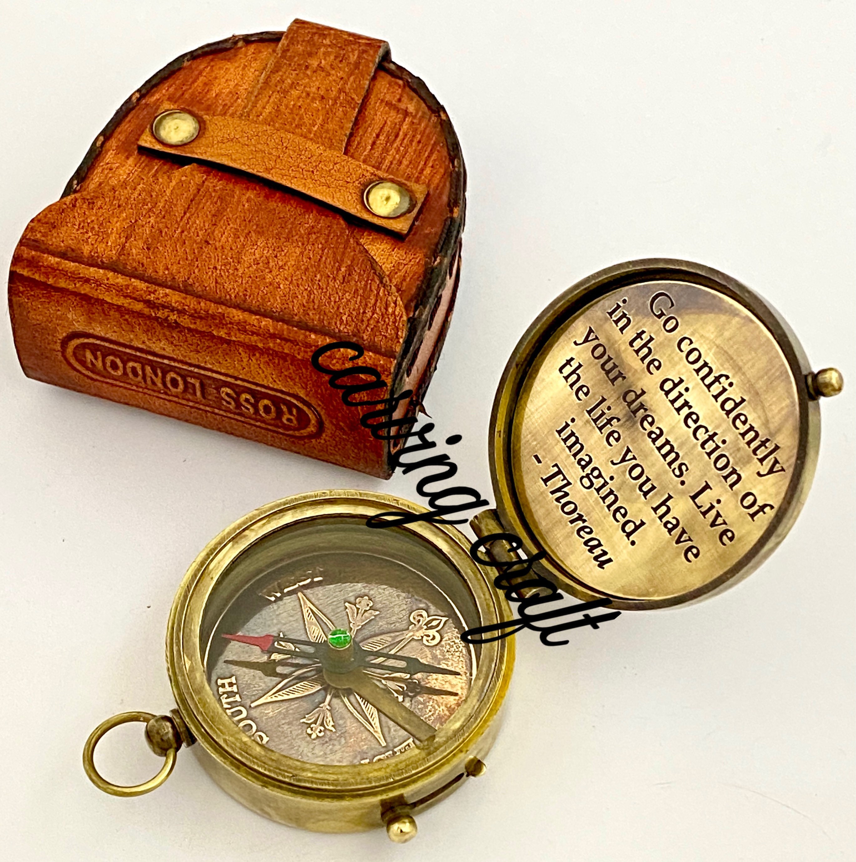 Maritime Confidently Antik Messing Sonnenuhr Kompass mit Ledertasche 