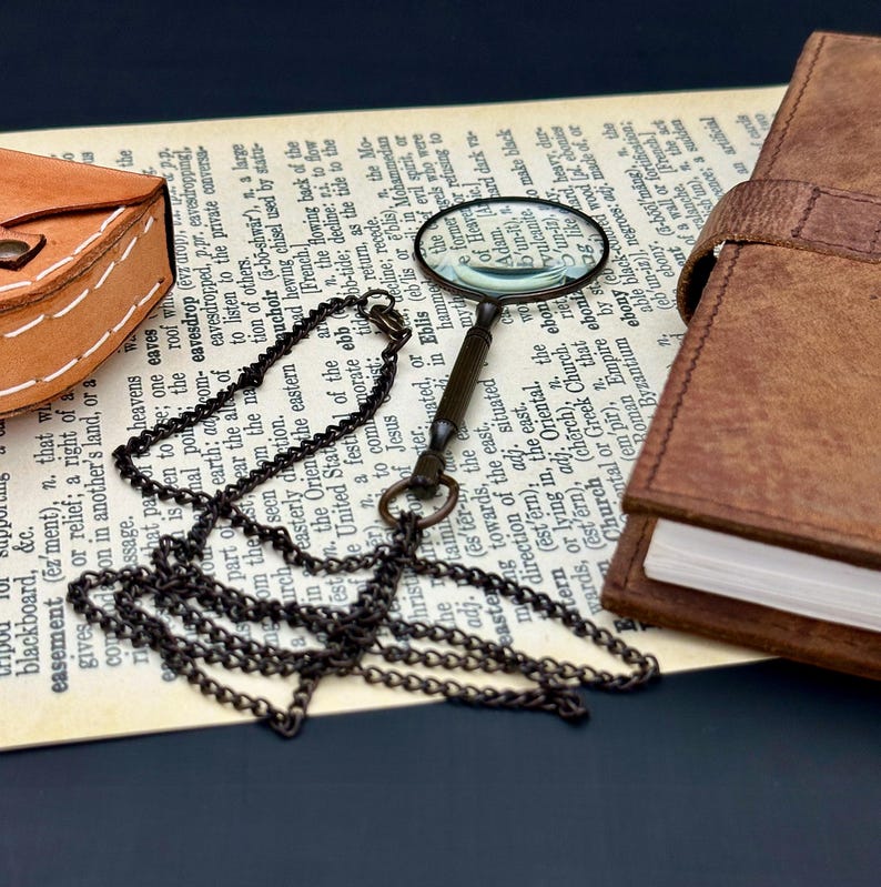 Monocle Costume Magnifying Glass Necklace - Pocket Magnifier Pendant - Nautical Gift Handmade Solid Brass Magnifying Glass Necklace image 15