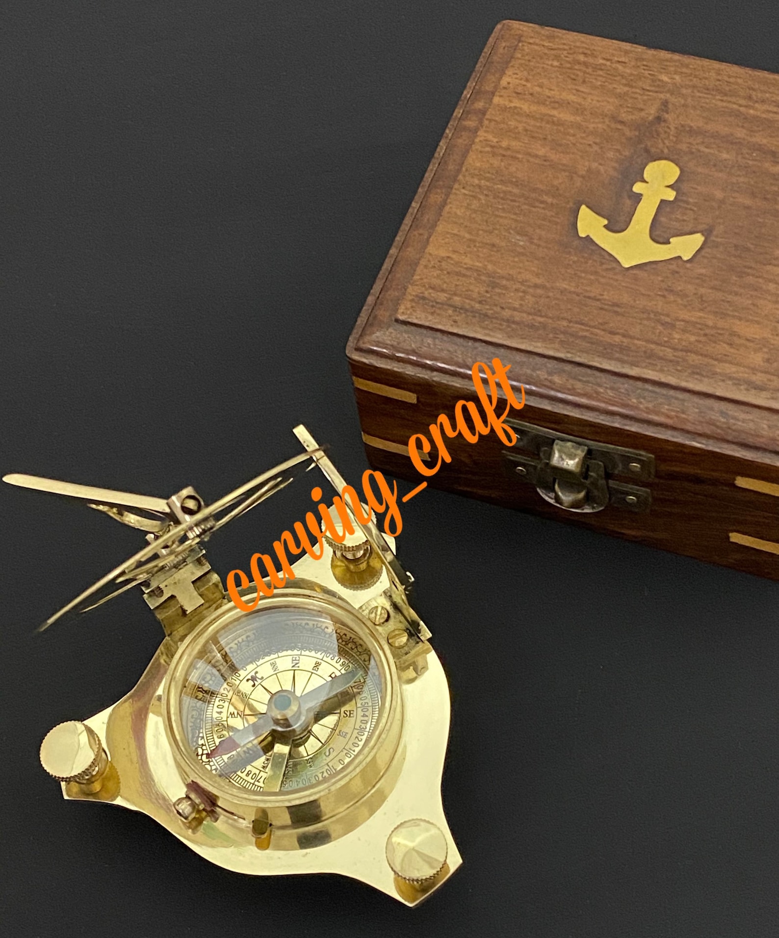 Nautical Sundial Compass Brass Pocket Sundial Compass With Wooden Box