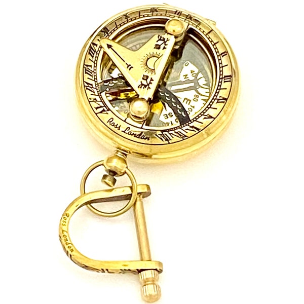 Brass Compass - Pocket Sundial - sun dial compass - Nautical Sundial compass - Push Button Pocket Sundial Compass