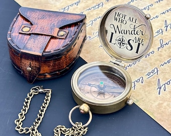 Engraved Brass Compass with Leather Box – Nautical Gift
