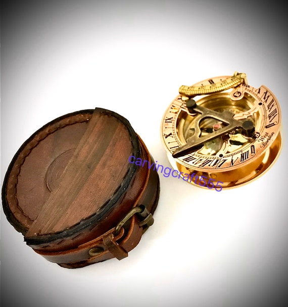 BRASS SUNDIAL COMPASS 4.5/" IN WOODEN BOX ~ NAUTICAL ~ MARITIME ~ NAVIGATION