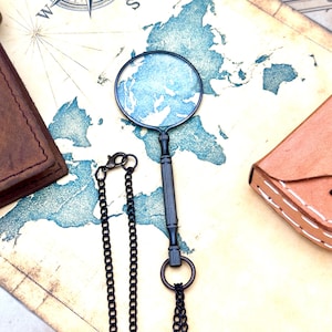 Monocle Costume Magnifying Glass Necklace - Pocket Magnifier Pendant - Nautical Gift Handmade Solid Brass Magnifying Glass Necklace image 16