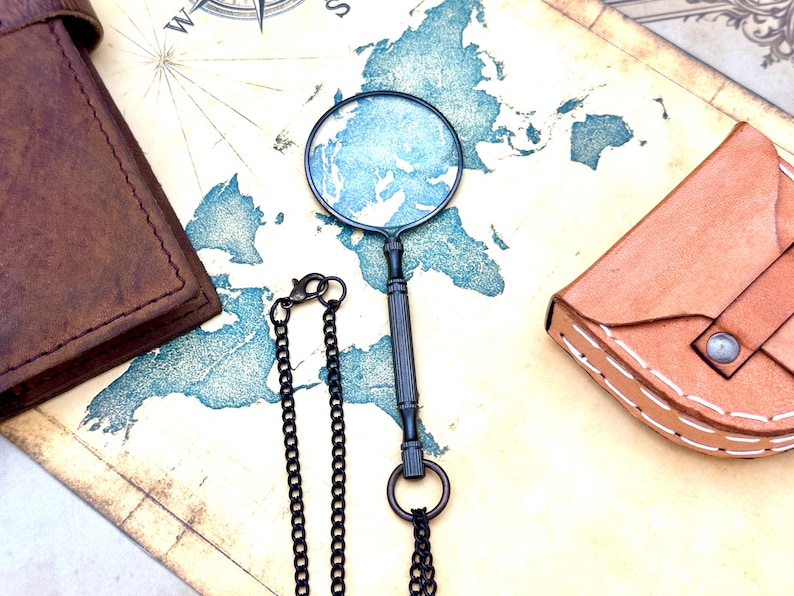 Monocle Costume Magnifying Glass Necklace - Pocket Magnifier Pendant - Nautical Gift Handmade Solid Brass Magnifying Glass Necklace image 16