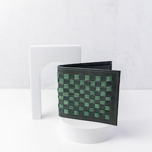Cartera plegable de piel de ante verde cazador - Accesorio artesanal ecológico - Cartera plegable unisex - Cartera ligera de regalo