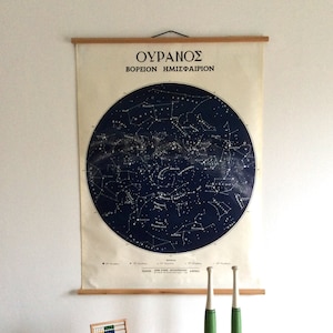 Gráfico de pared con mapa estelar vintage, gráfico del hemisferio norte, gráfico del zodíaco vintage original, gráfico escolar astronómico, póster de astrología.