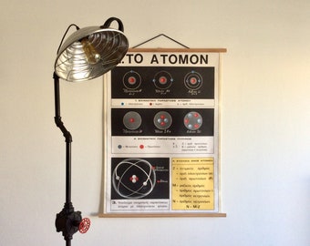 Vintage Atom Chart: Original 70s Science Poster, Greek School Wall Decor