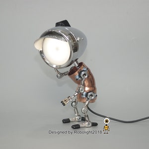Big Headlight Robot Lamp – Handmade Metal Desk Light, Unique Father’s Day Gift