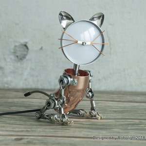 Handgemaakte Cat Robot-tafellamp: metalen steampunk-decor