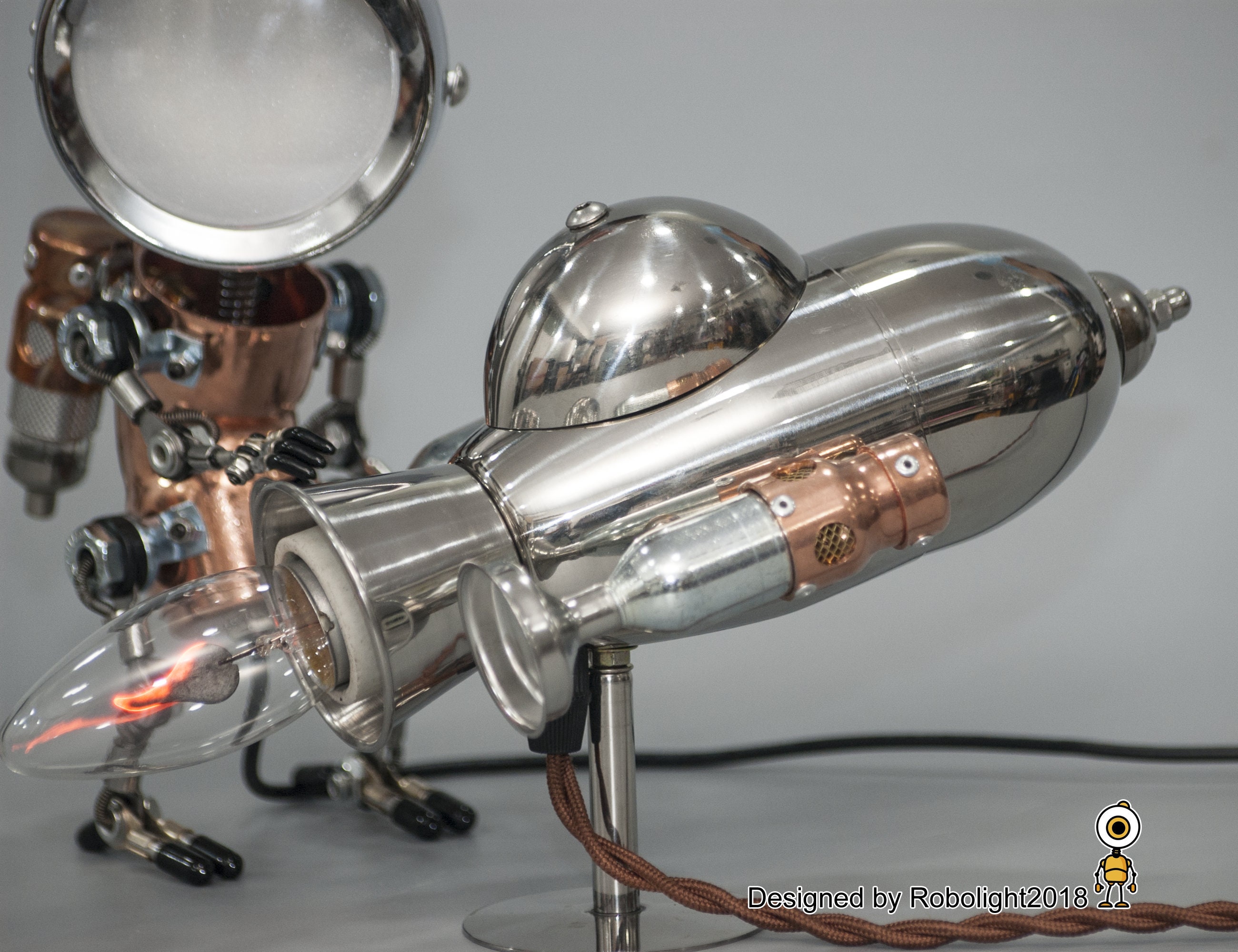Steampunk Rocket Ship With Robot Desk Lamps Flame Bulbs - Etsy