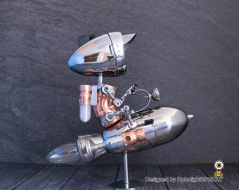 手作りロボットランプ：スチームパンクロケット炎電球デスクライト母の日ギフト