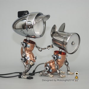 パイプロボットランプ テーブルランプ 犬と男のロボットデスクランプ