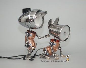 メタルアートロボットランプ：犬と男のコレクターズデスクライト 母の日