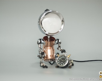 時計付きロボットデスクランプ：スチームパンクスタイルのLEDライト