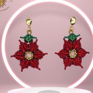 Charming Red Floral Beaded Earrings