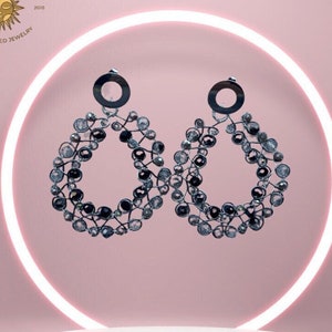 Unique Handmade Beaded Wire Earrings in Black, White, and Chrome