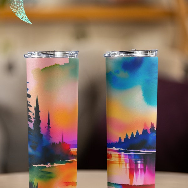 Vibrant Watercolor Winding River Escape Aesthetic Design 20oz Straight Tumbler Sublimation Designs Instant Download Template