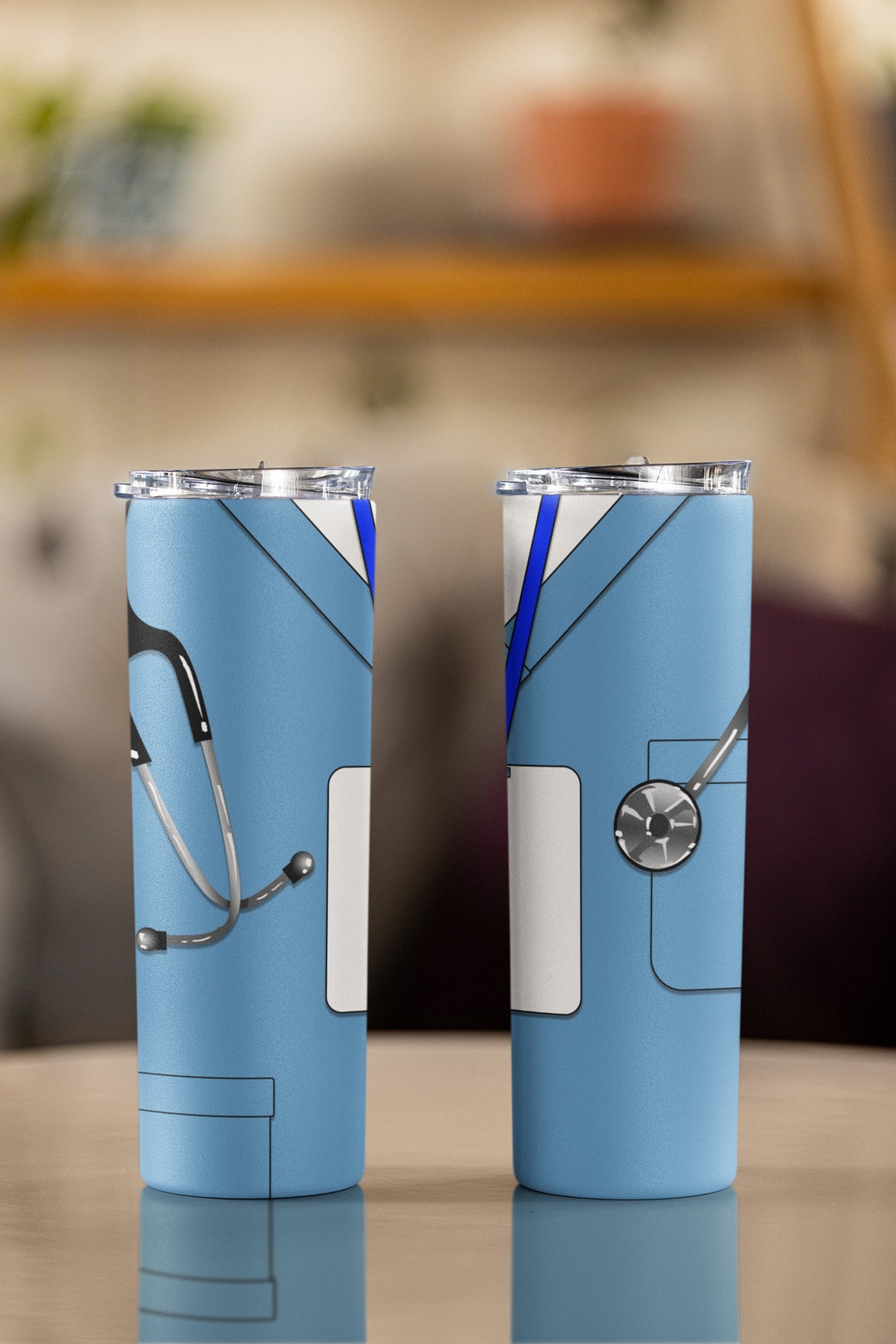 Blue Medical Scrubs With Stethoscope Pocket and Tag Design Etsy