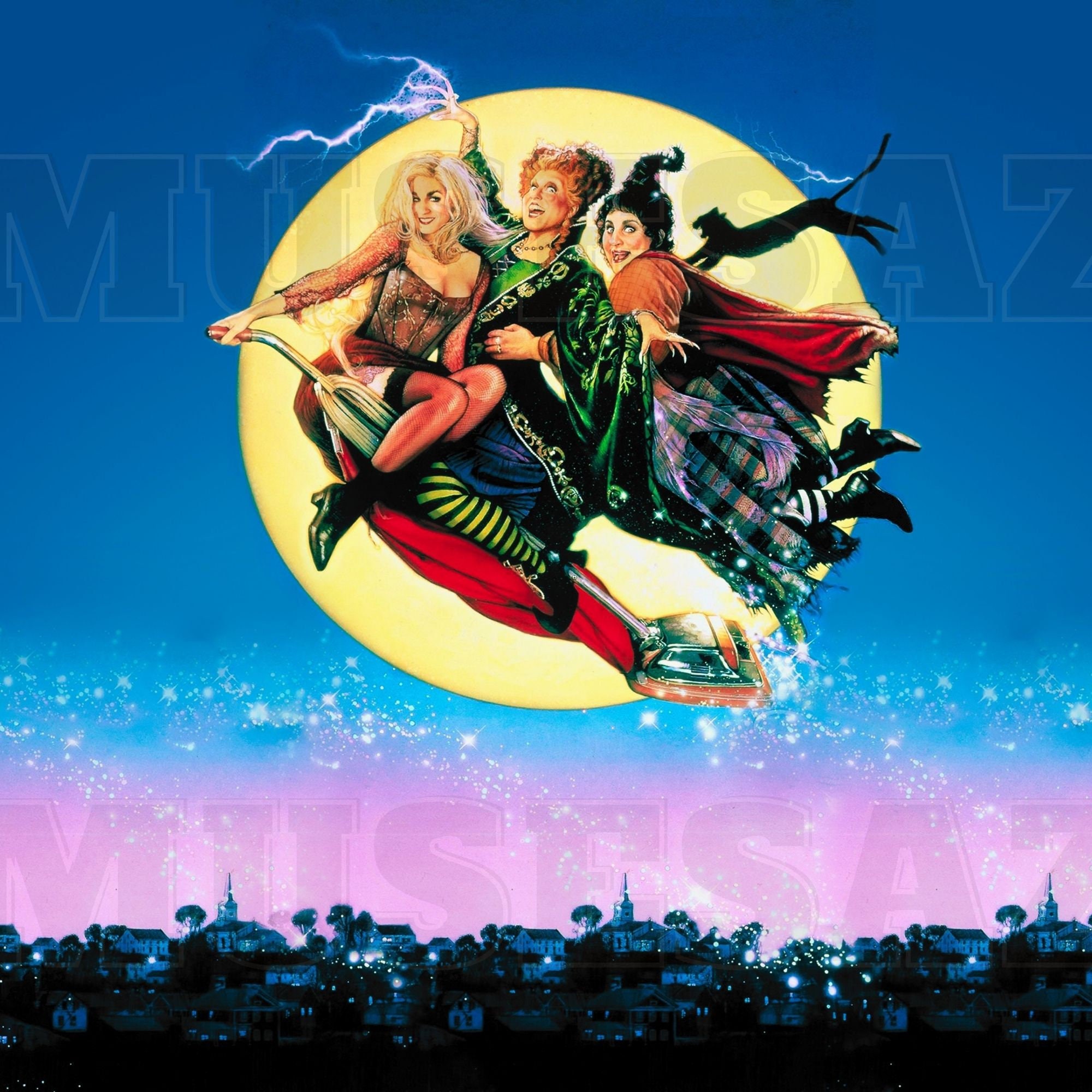 Sanderson Sisters on Vacuum Over City and Moon Aesthetic 20oz Straight Tapered Tumbler