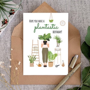 Tarjeta de cumpleaños de planta imprimible, cumpleaños plantastic, tarjeta de felicitación, juegos de palabras de plantas, suculentas, plantas de interior, tarjeta divertida, descarga digital