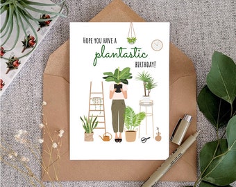 Printable Plant Birthday Card, Plantastic Birthday, Greeting Card, Plant Puns, Succulent, Indoor Plants, Funny Card, Digital Download