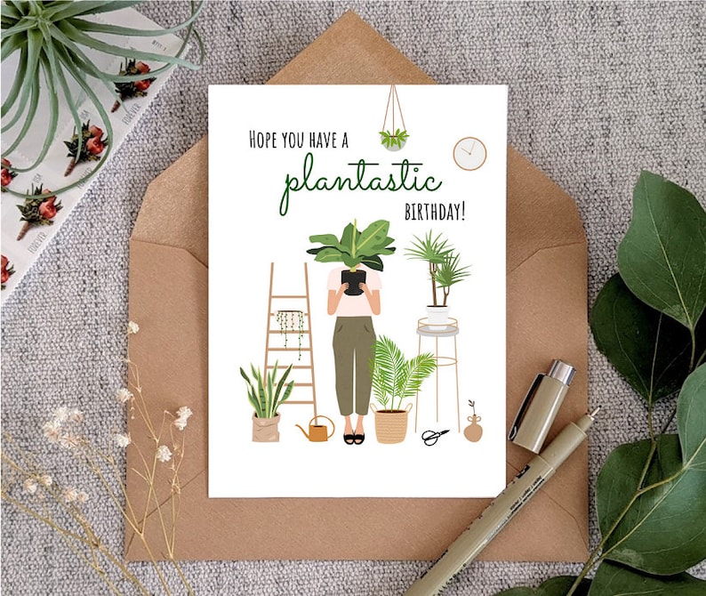 Printable Plant Birthday Card, Plantastic Birthday, Greeting Card, Plant Puns, Succulent, Indoor Plants, Funny Card, Digital Download image 1