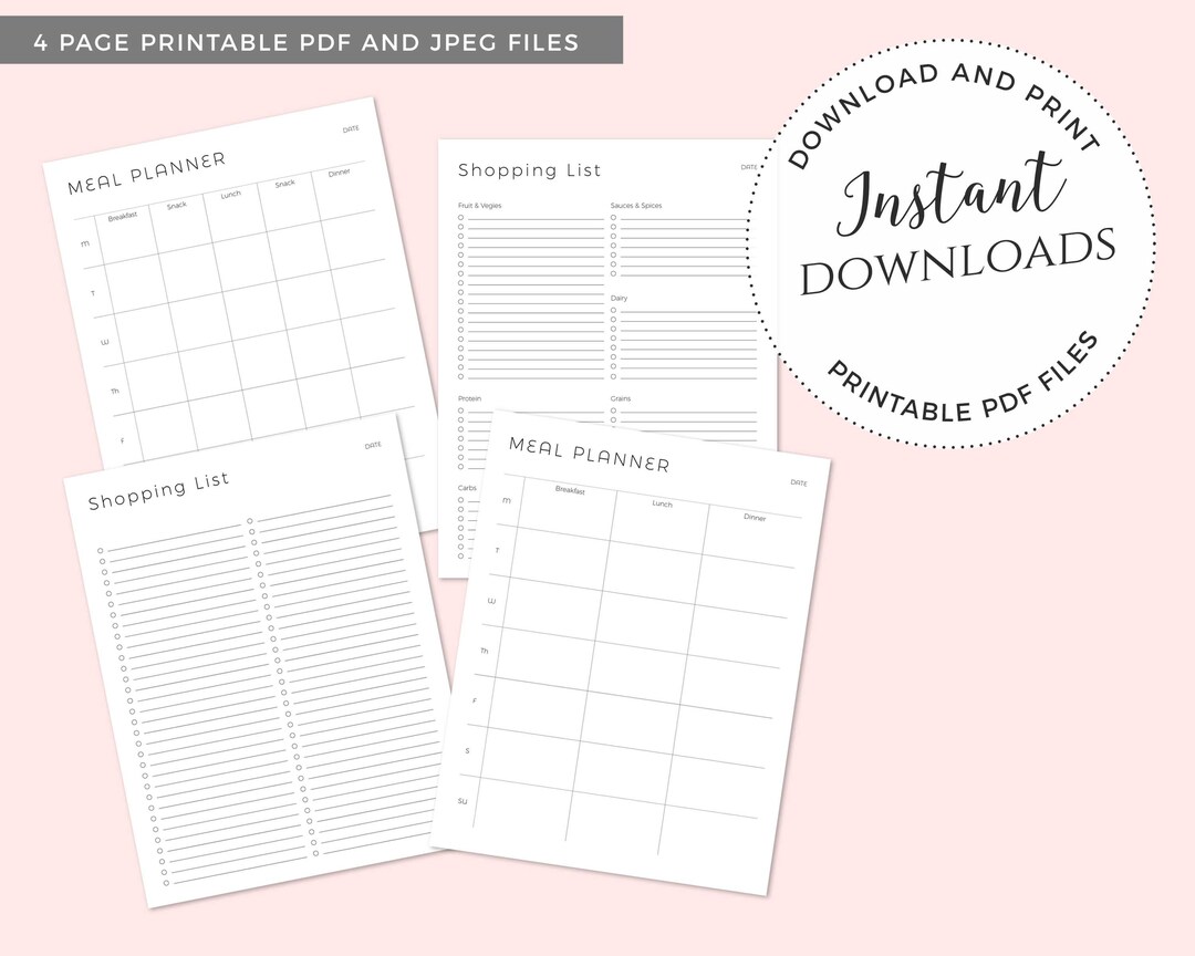 Weekly Meal Planner Printable Shopping Grocery Food List - Etsy
