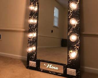 Vanity mirror with lights and stand Tilted hollywood mirror | Etsy