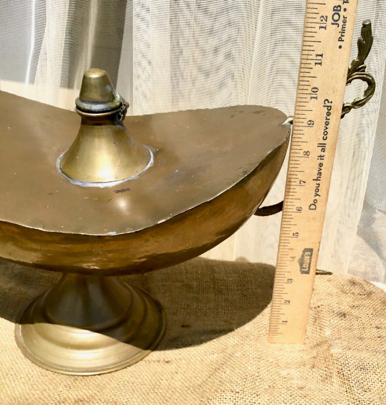 19x12 Brass Oil Lamp Aladdin Genie Dreamy Vintage Collectible MCM Patina Hammer