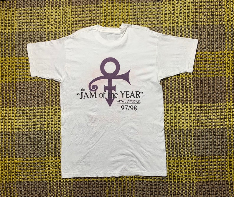Vintage 90s Prince T-Shirt The Jam Of The Year Promo World Tour Concert 9798 Pop Love Symbol Funk R/&B