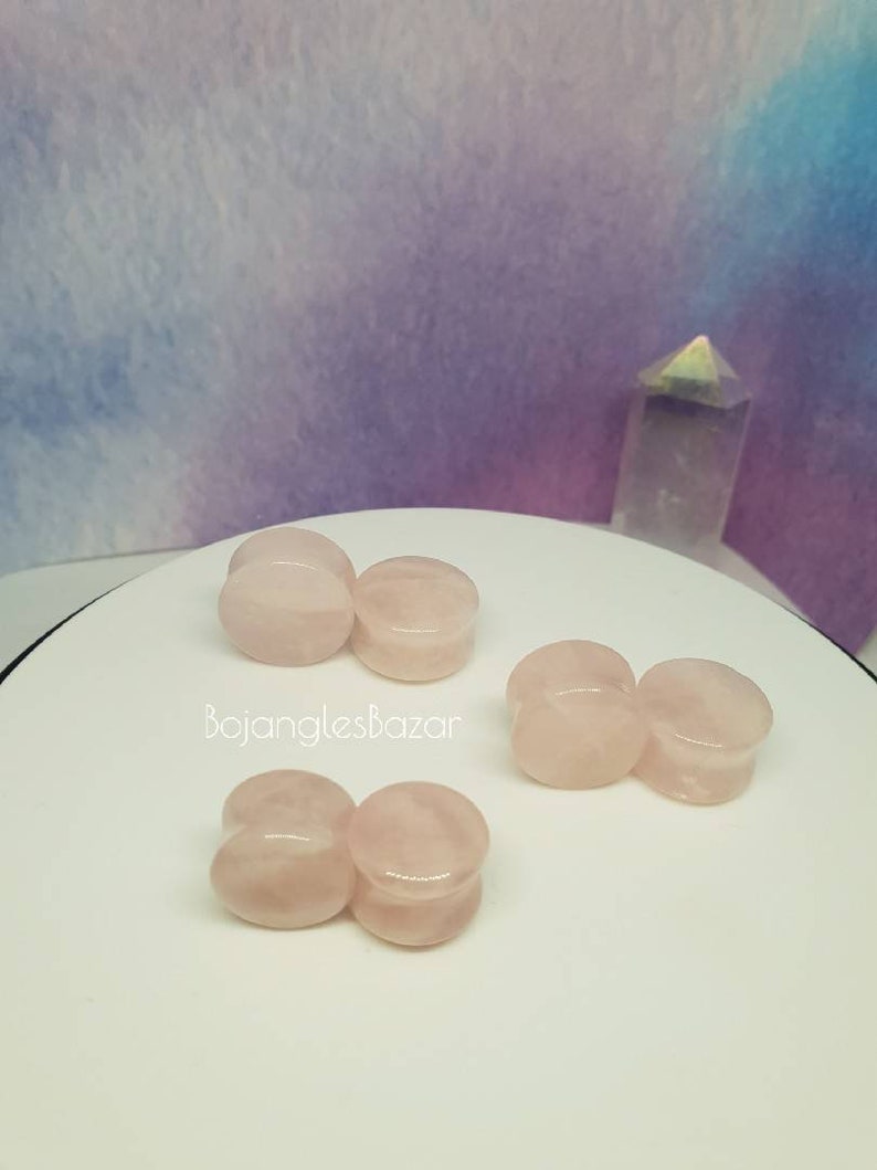 0 ga 34 Stretched Lobes Stone Plugs Rose Quartz Double Flared Plugs 8mm up to 20mm