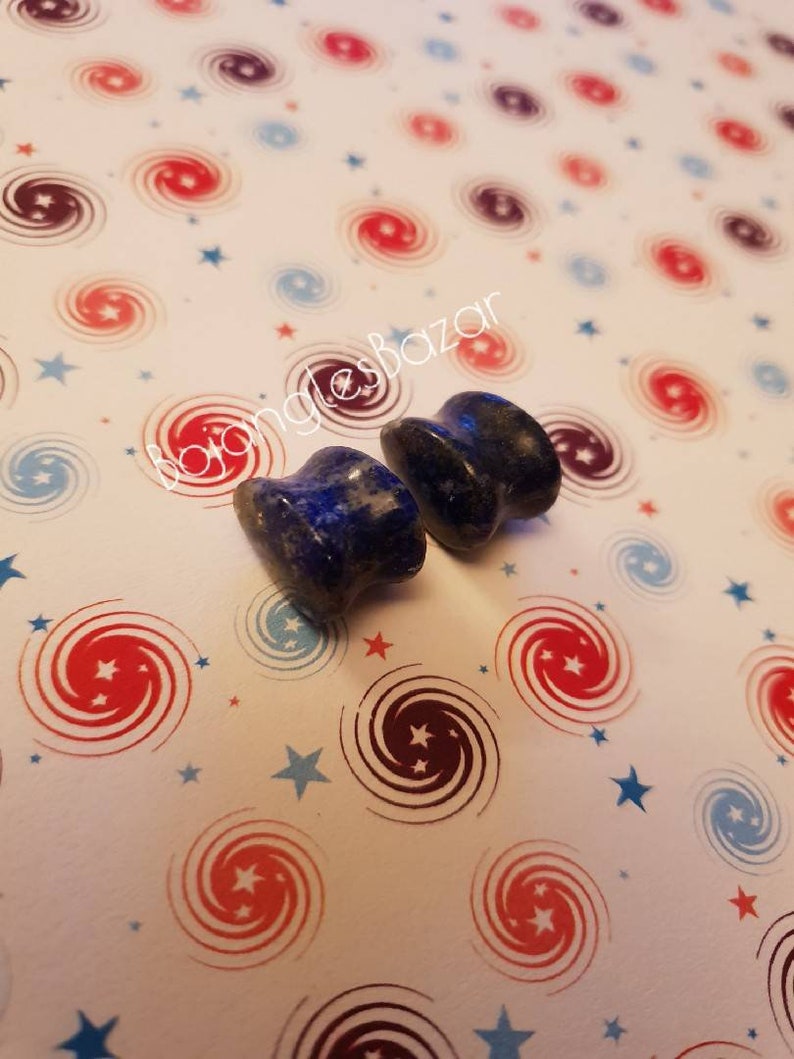12 ga Stretched Lobes Lapis Stone Teardrop Double Flared Plugs 12mm Stone Plugs