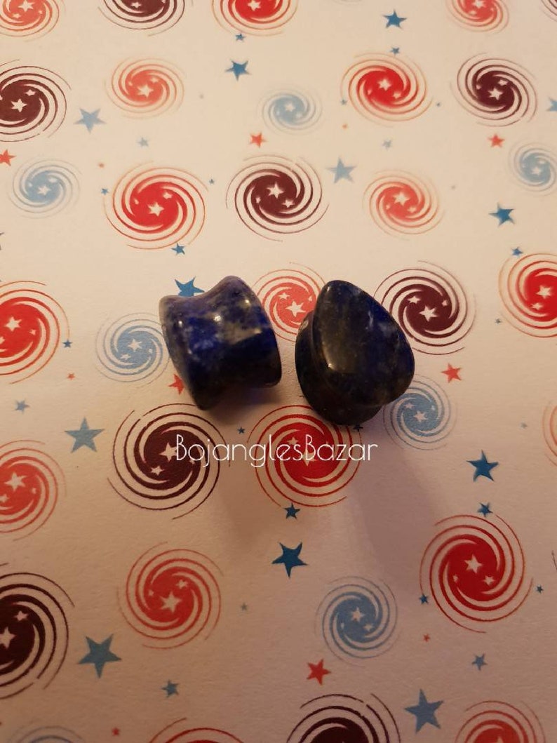 12 ga Stretched Lobes Lapis Stone Teardrop Double Flared Plugs 12mm Stone Plugs