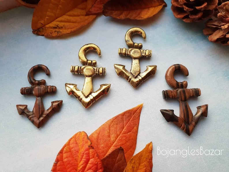 Sold as a pair Nautical Stretched Lobes Ear Hangers 6mm 2ga upwards Carved Wood Anchor Ear Weights