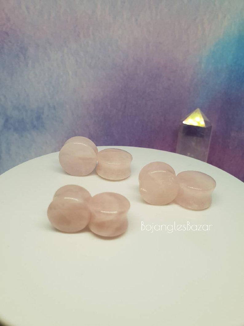 0 ga 34 Stretched Lobes Stone Plugs Rose Quartz Double Flared Plugs 8mm up to 20mm