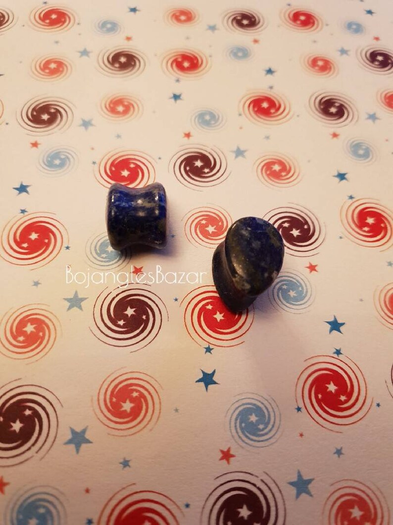 12 ga Stretched Lobes Lapis Stone Teardrop Double Flared Plugs 12mm Stone Plugs