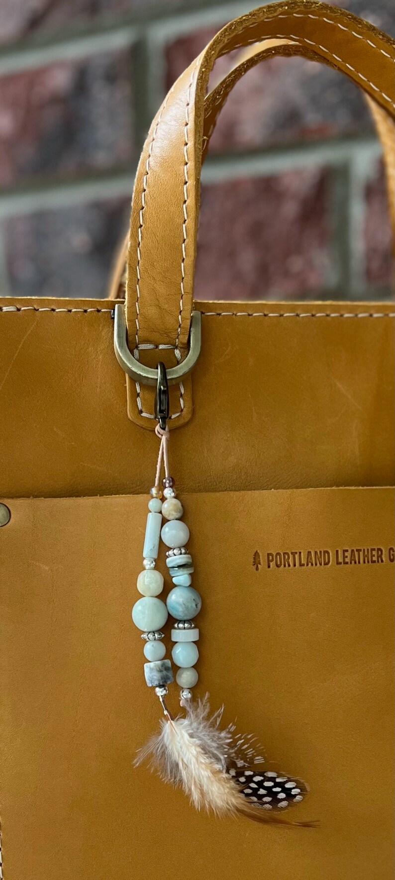 Natural Agate Purse Charm With Feather, Beaded Bag Charm, Purse Flair