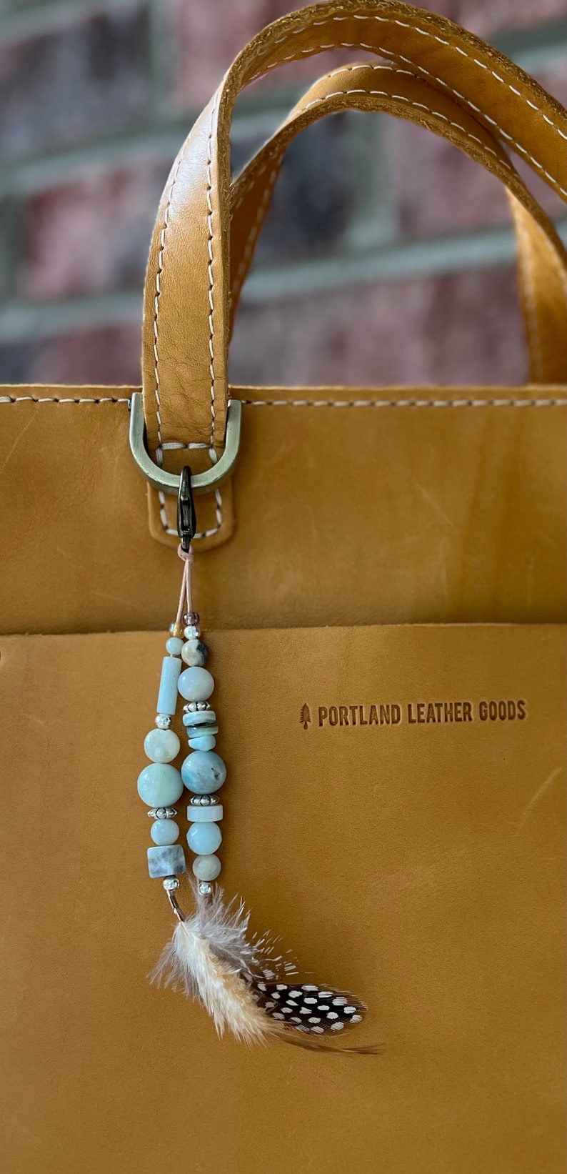 Natural Agate Purse Charm With Feather, Beaded Bag Charm, Purse Flair