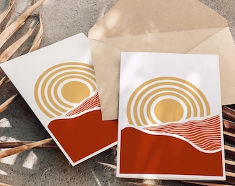 Abstract Boho Sun Greeting Card, Terracotta Desert Stationery, Blank All-Occasion Note