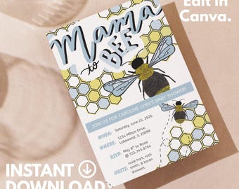 Mama to Bee Baby Shower Invitation, Honeycomb Bee Boy Invite (Digital Download)