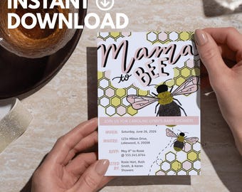 Mama to Bee Baby Shower Invitation, Honeycomb Bee Girl Invite (Digital Download)
