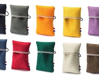 Simple, soft pouch for keys or credit cards with no metal or plastic fastenings