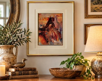 Vintage C. Warren Cullar Signed Art Print Framed 11x14 Modernist Southwest Native American Profile Watercolor Style