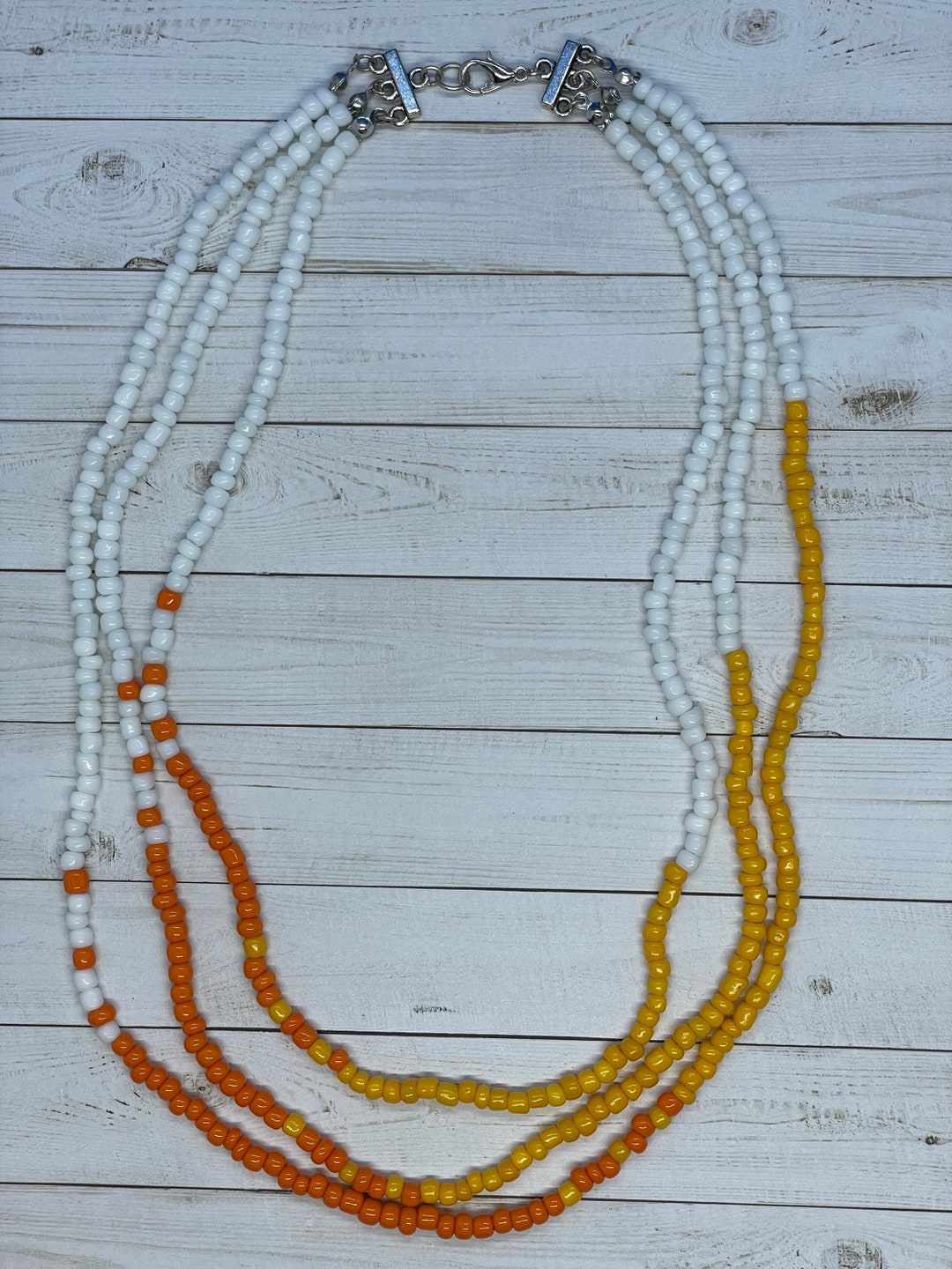 Three Strand Beaded Necklace Halloween Inspired Necklace White, Orange