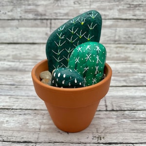 Painted Cactus Rock Planter - Mini Planter Cactus Rocks - Cactus Art