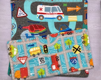 Set of Traffic, Cars, Transportation Cloth Napkins - Reusable Flannel Napkins