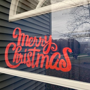 Merry Christmas Window Cling - Red Christmas Window Decor