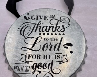 Dad gracias al Señor porque es bueno Salmo 107:1 Colgante de pared de metal - Decoración de pared religiosa