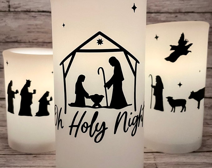 Nativity LED Candle Set Flameless Christmas Candles Oh Holy Night Etsy
